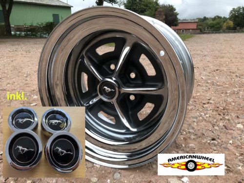 4 Magnum 500 15x7 + 4 PonyCap für Ford Mustang   LK 5x4,5